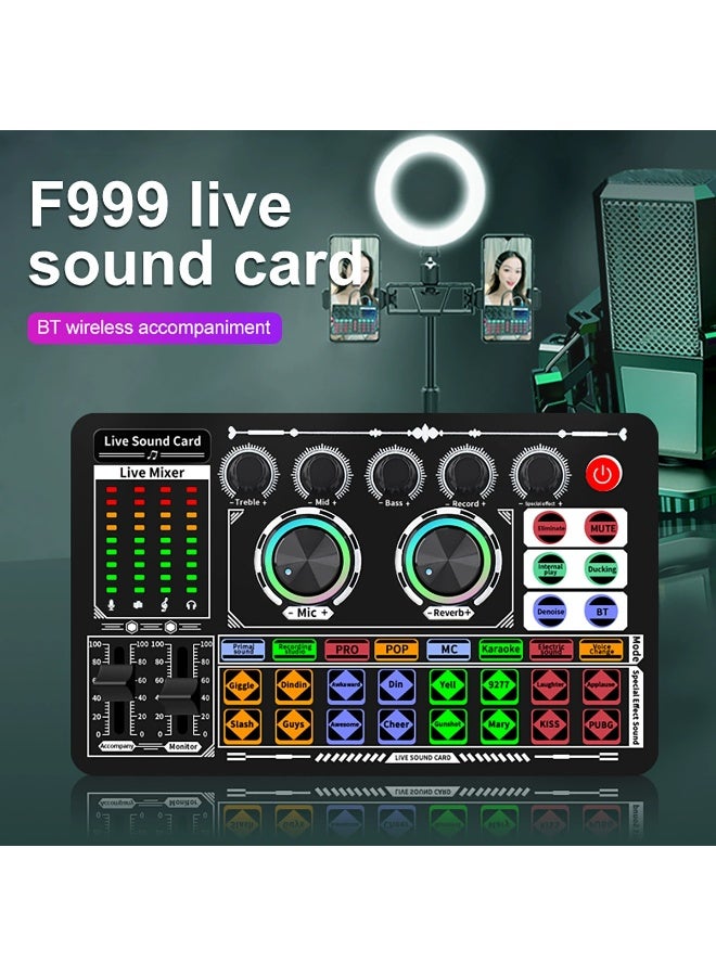 F999 Sound Card Podcast Equipment,DJ Mixer,Streaming Audio Mixer,Suitable for Live Broadcast/Tiktok/Youtube/PC/Karaoke (Black) - Image 4